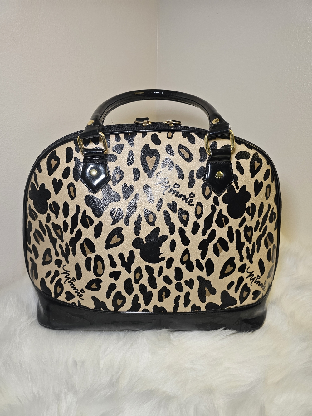Loungefly Black and Tan Leopard Minnie Dome Satchel - Picture 3 of 6